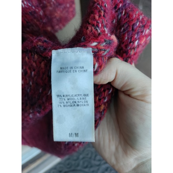 Lucky Brand Long Open Front Cardigan Dark Red Chunky Knit Wool Blend Size Medium - Picture 5 of 8